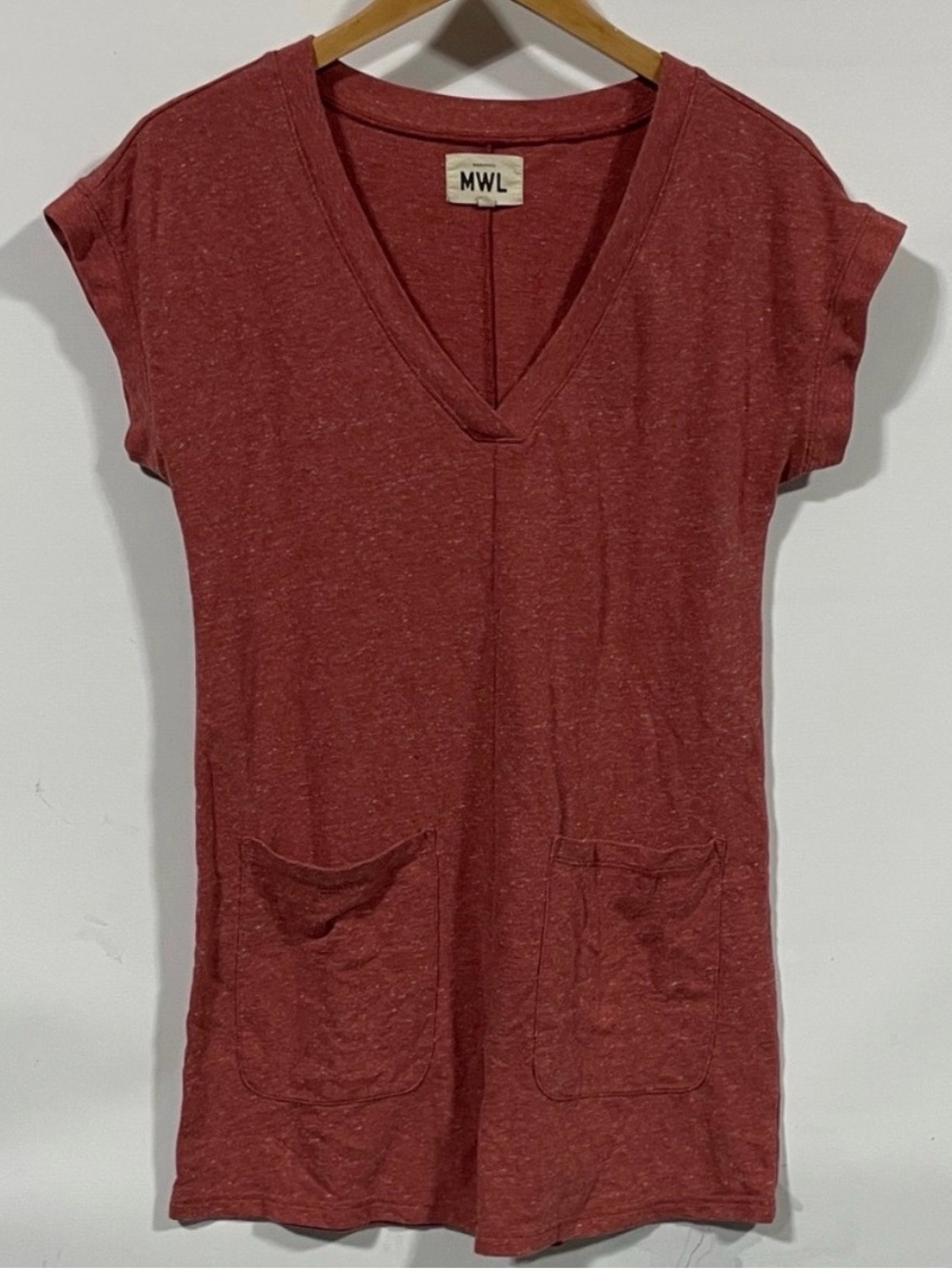Madewell Heathered Brick Red V-Neck Short Sleeve Romper